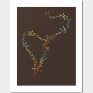 Guitar and flowing Music Notes Posters and Art